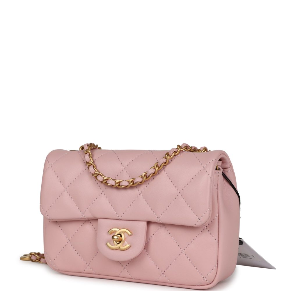 Chanel Mini Rectangular Flap Bag with Heart Chain Pink Lambskin Antique Gold Hardware - Image 5