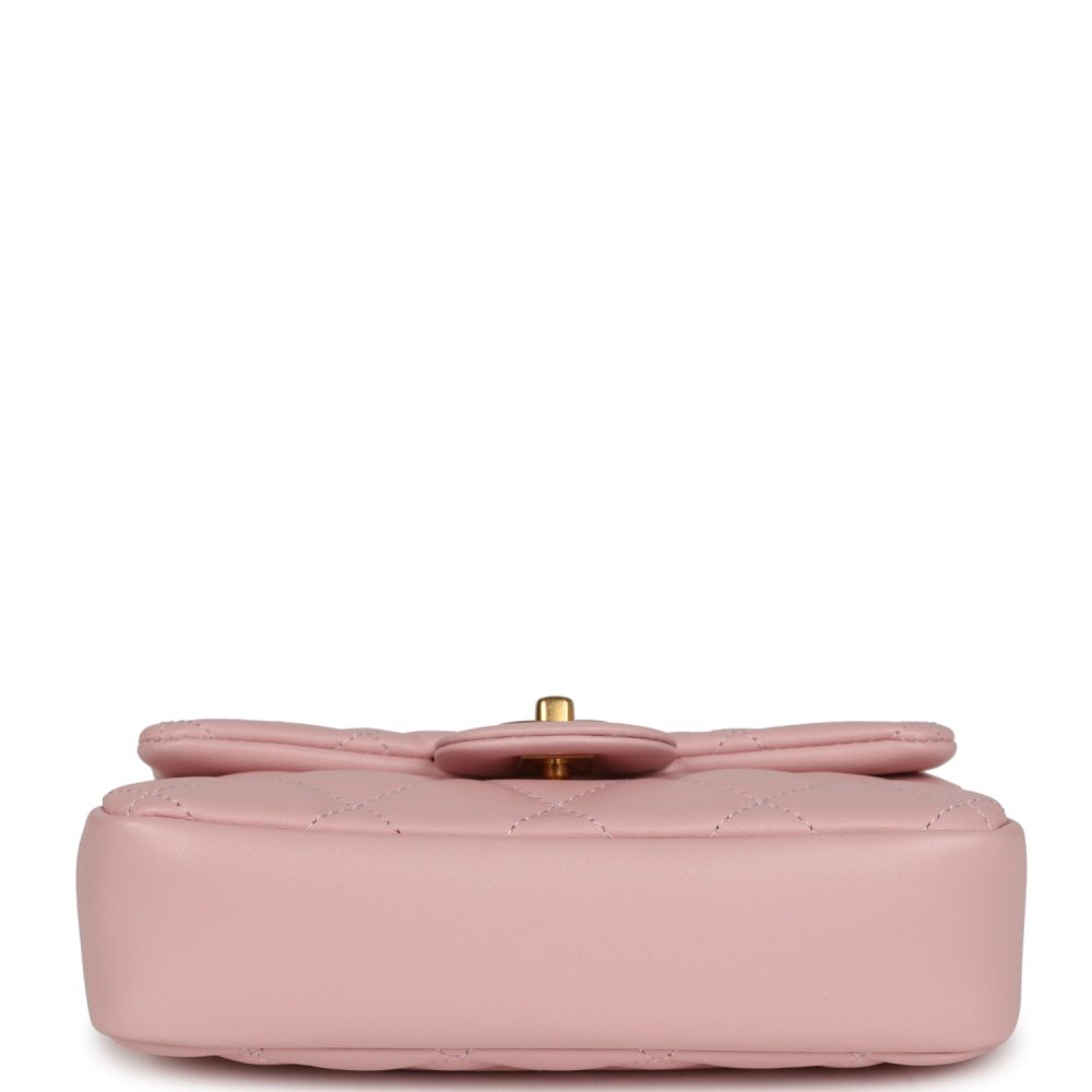 Chanel Mini Rectangular Flap Bag with Heart Chain Pink Lambskin Antique Gold Hardware - Image 6