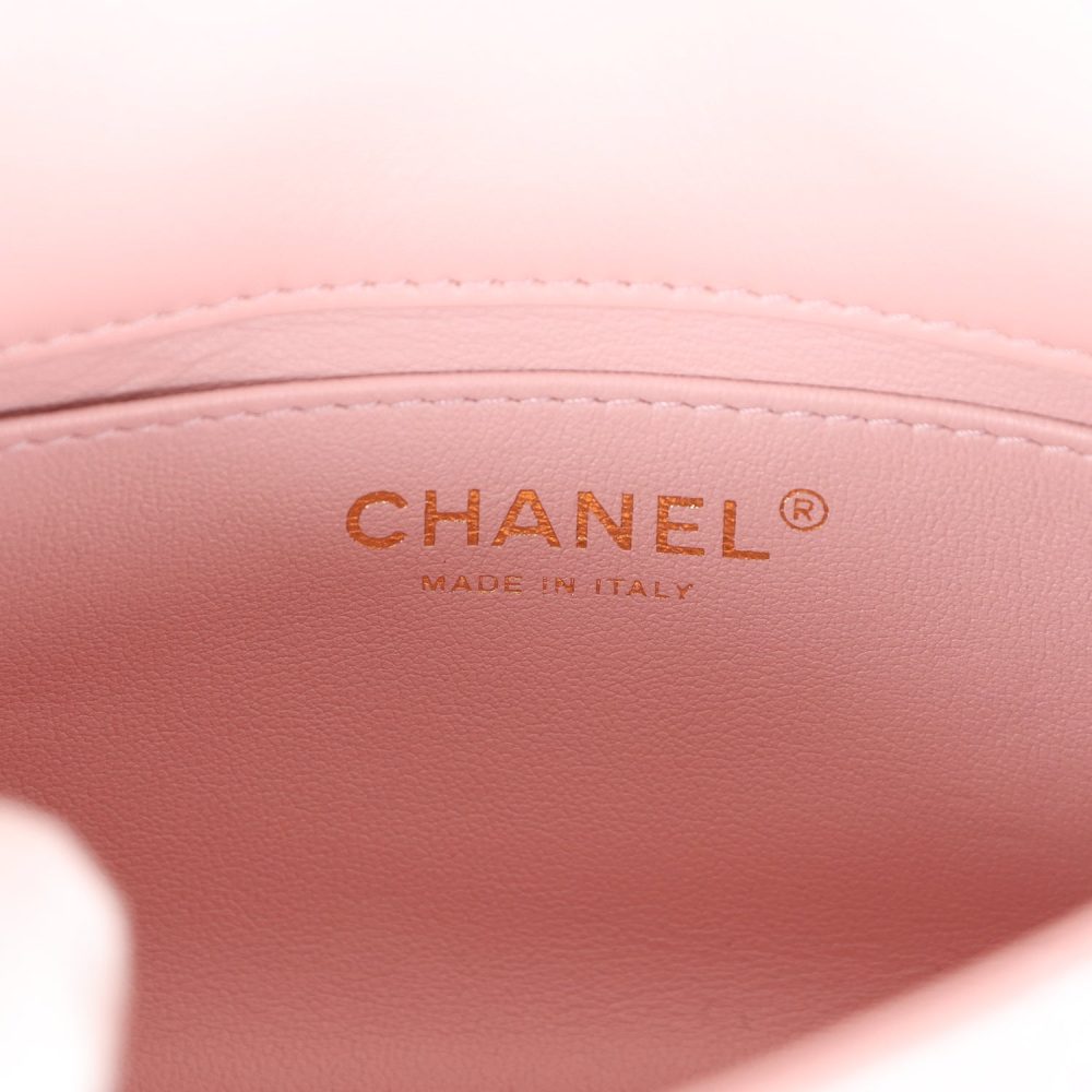Chanel Mini Rectangular Flap Bag with Heart Chain Pink Lambskin Antique Gold Hardware - Image 10
