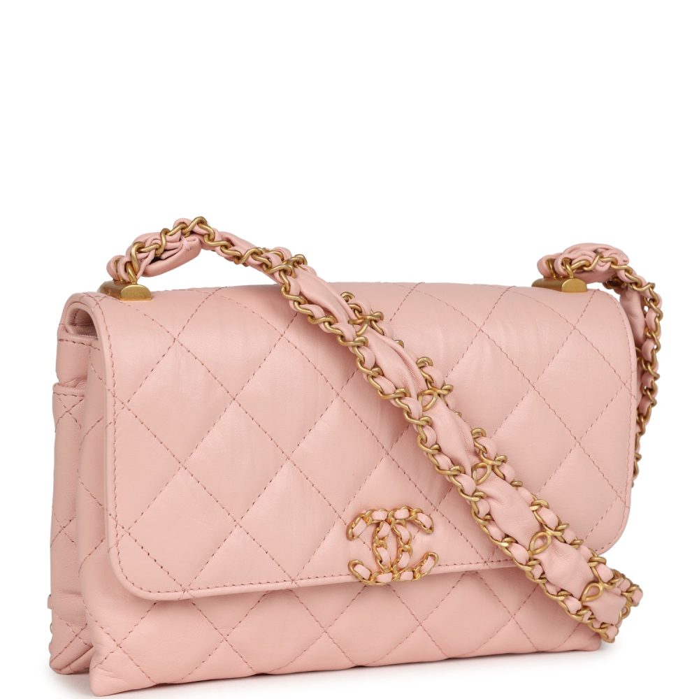 Chanel 19 Mini Flap Light Pink Aged Calfskin Brushed Gold Hardware - Image 2