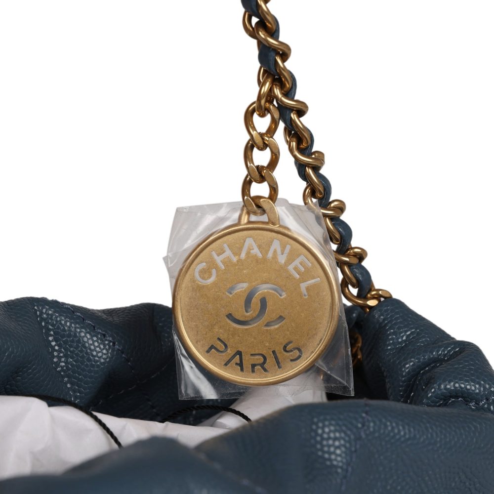 Chanel Mini 22 Bag Blue Pebbled Calfskin Gold Hardware - Image 8