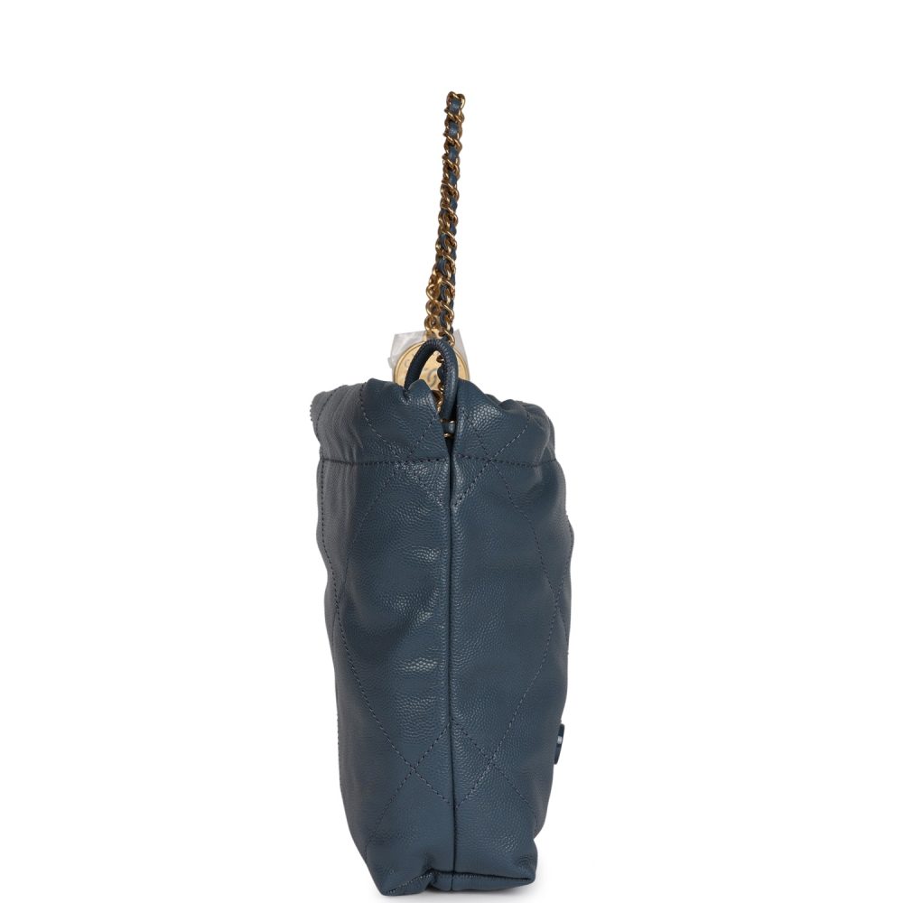 Chanel Mini 22 Bag Blue Pebbled Calfskin Gold Hardware - Image 3