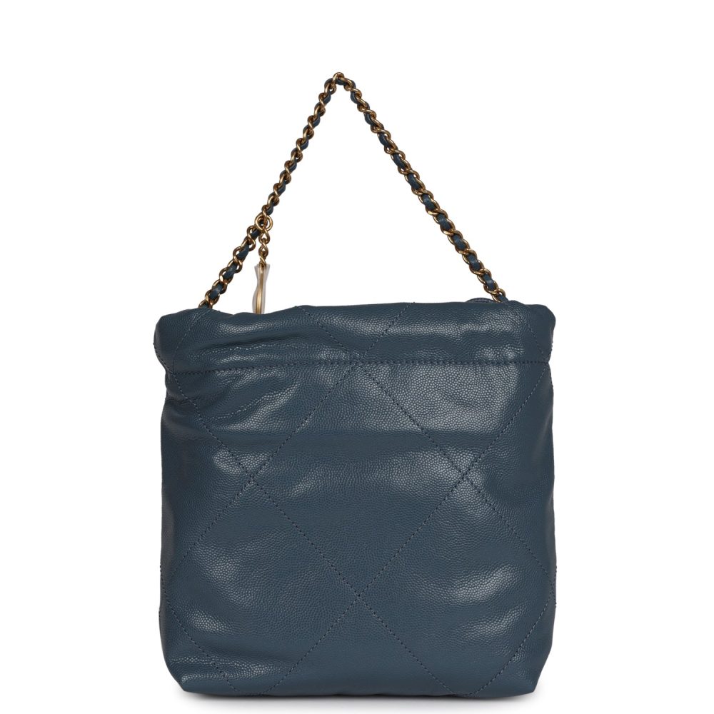 Chanel Mini 22 Bag Blue Pebbled Calfskin Gold Hardware - Image 4