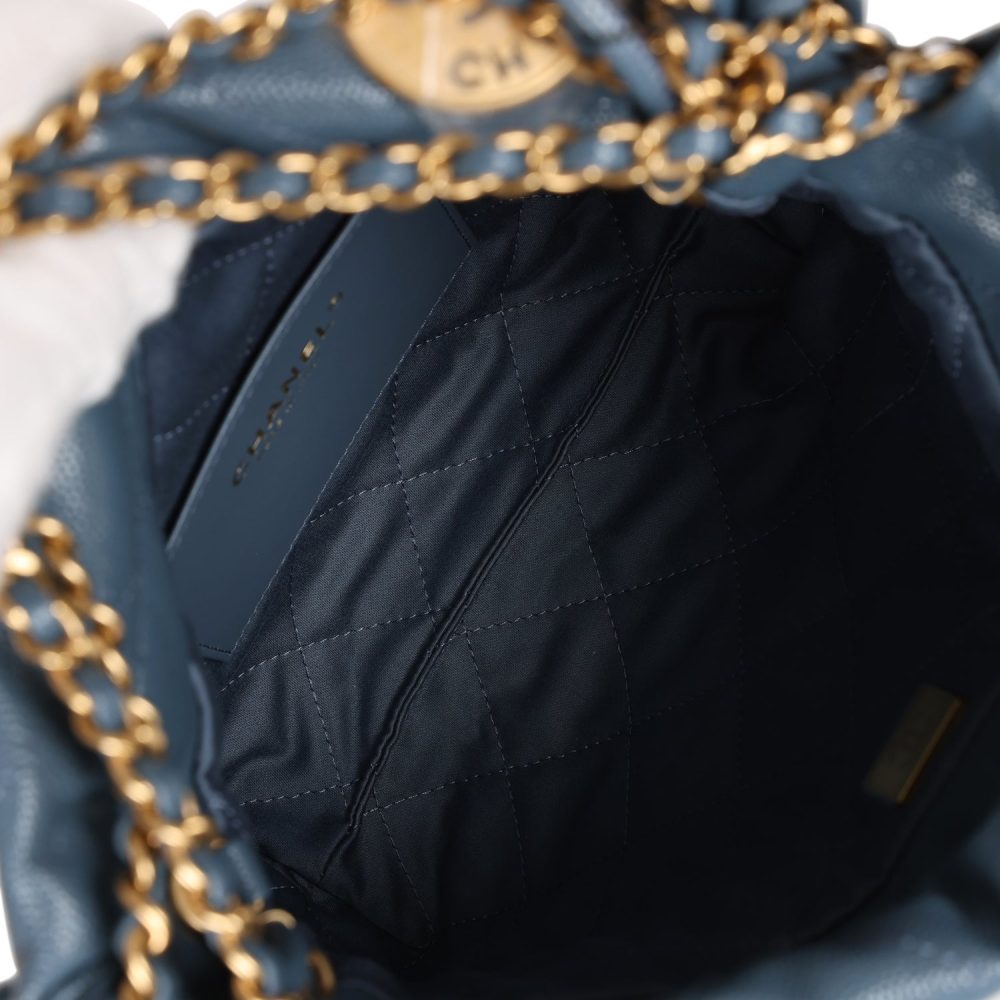 Chanel Mini 22 Bag Blue Pebbled Calfskin Gold Hardware - Image 9