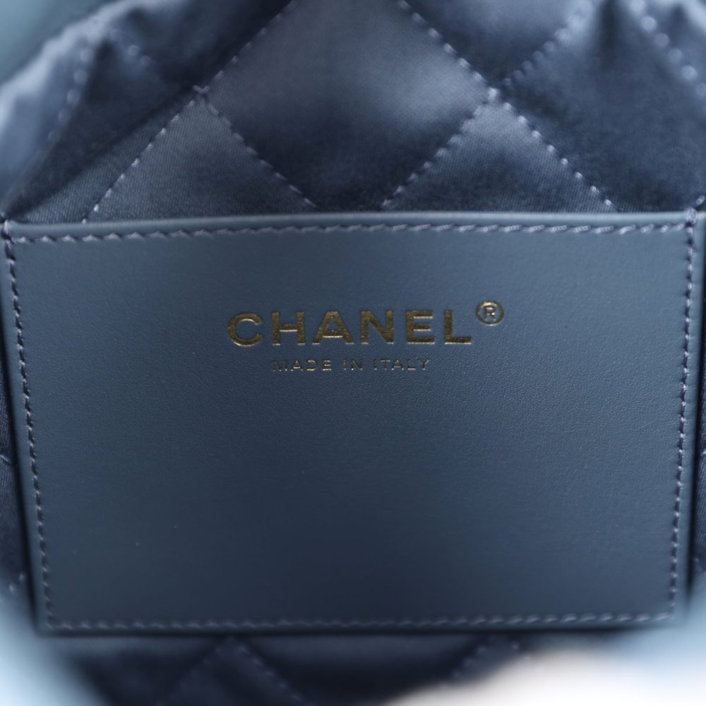 Chanel Mini 22 Bag Blue Pebbled Calfskin Gold Hardware - Image 10