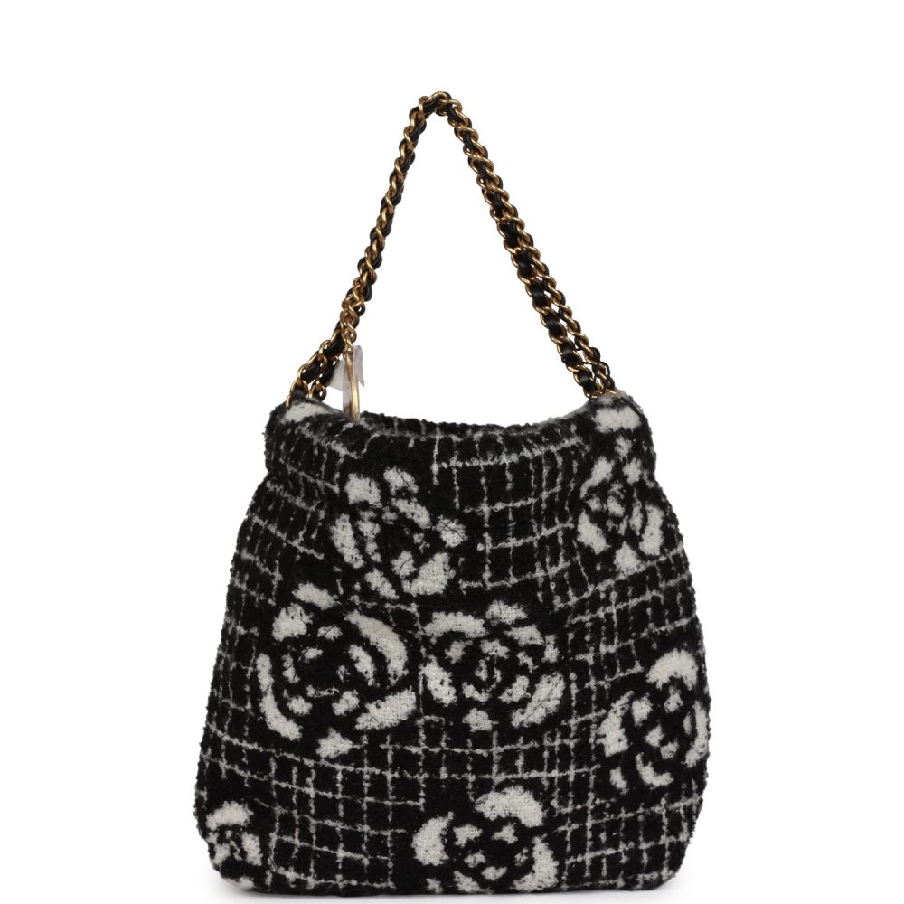 Chanel Mini 22 Bag Black and White Floral Tweed Gold Hardware - Image 4