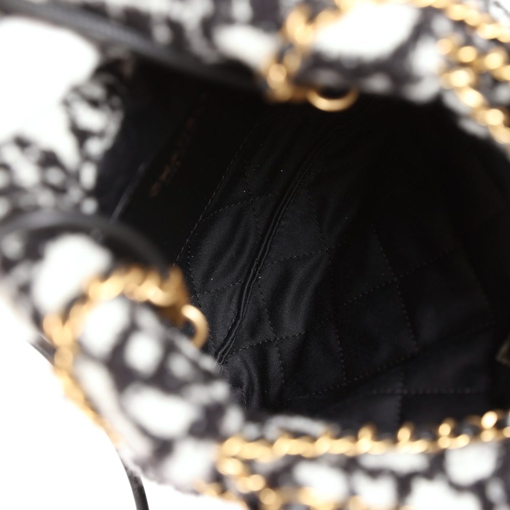 Chanel Mini 22 Bag Black and White Floral Tweed Gold Hardware - Image 9