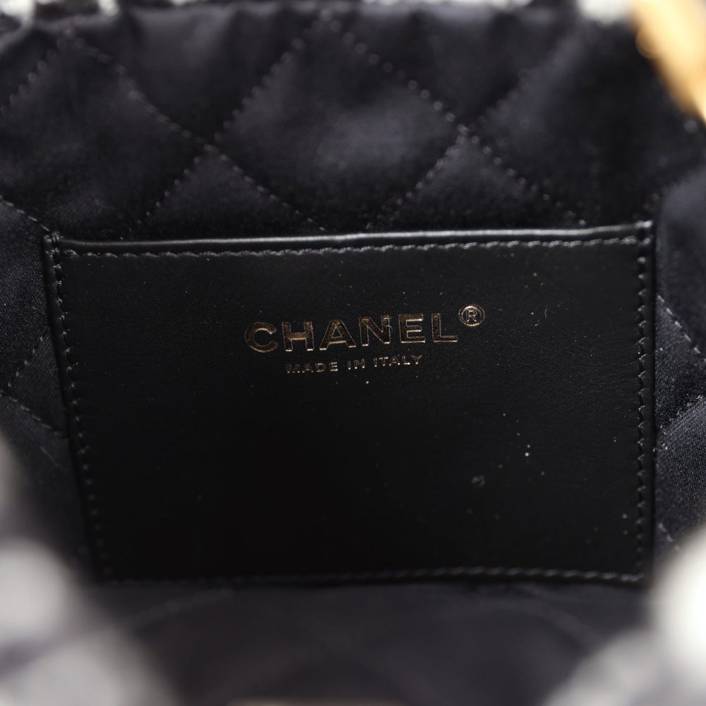 Chanel Mini 22 Bag Black and White Floral Tweed Gold Hardware - Image 10