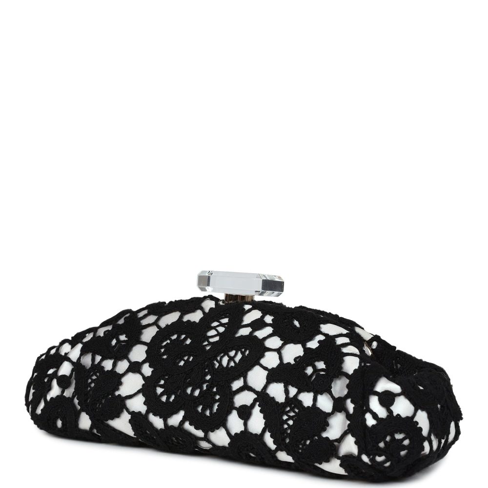 Chanel Clutch Black and White Floral Lace Gold Hardware - Image 5