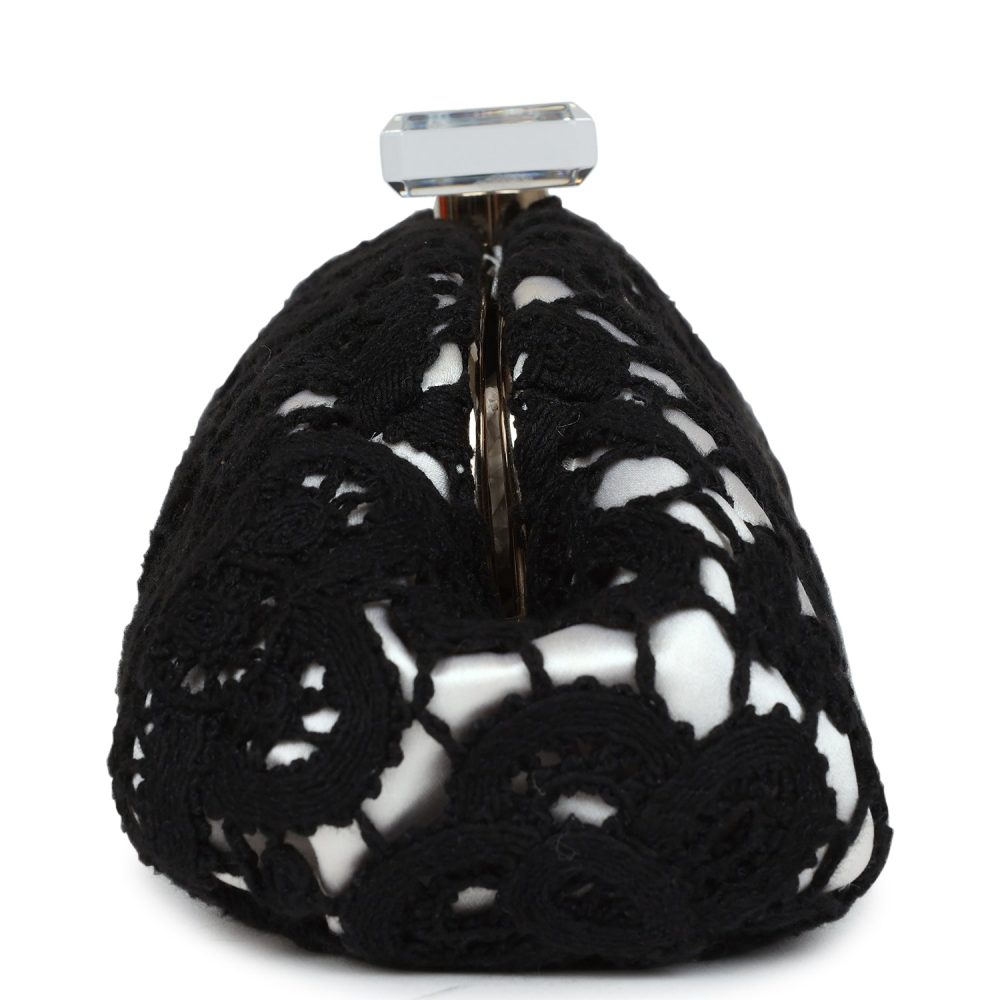 Chanel Clutch Black and White Floral Lace Gold Hardware - Image 3