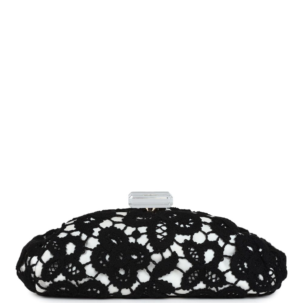 Chanel Clutch Black and White Floral Lace Gold Hardware - Image 4