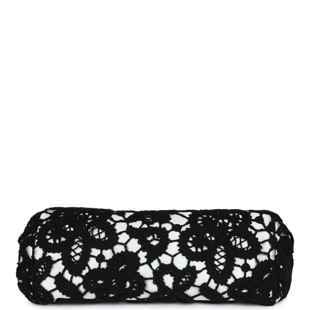 Chanel Clutch Black and White Floral Lace Gold Hardware - Image 6