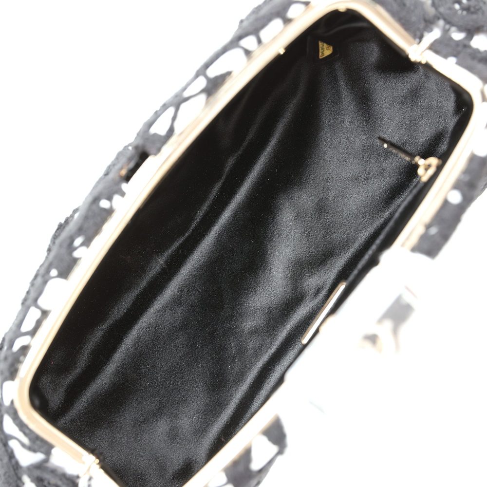 Chanel Clutch Black and White Floral Lace Gold Hardware - Image 8