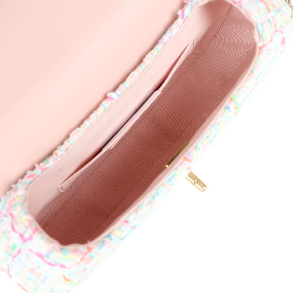 Chanel Mini Flap Bag with Top Handle Pink Tweed Antique Gold Hardware - Image 8