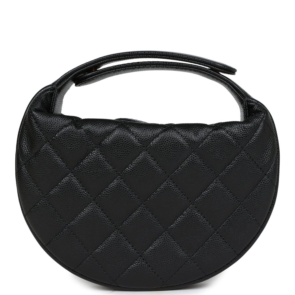 Chanel Mini Round Hobo Pouch Bag Black Caviar Gold Hardware - Image 4