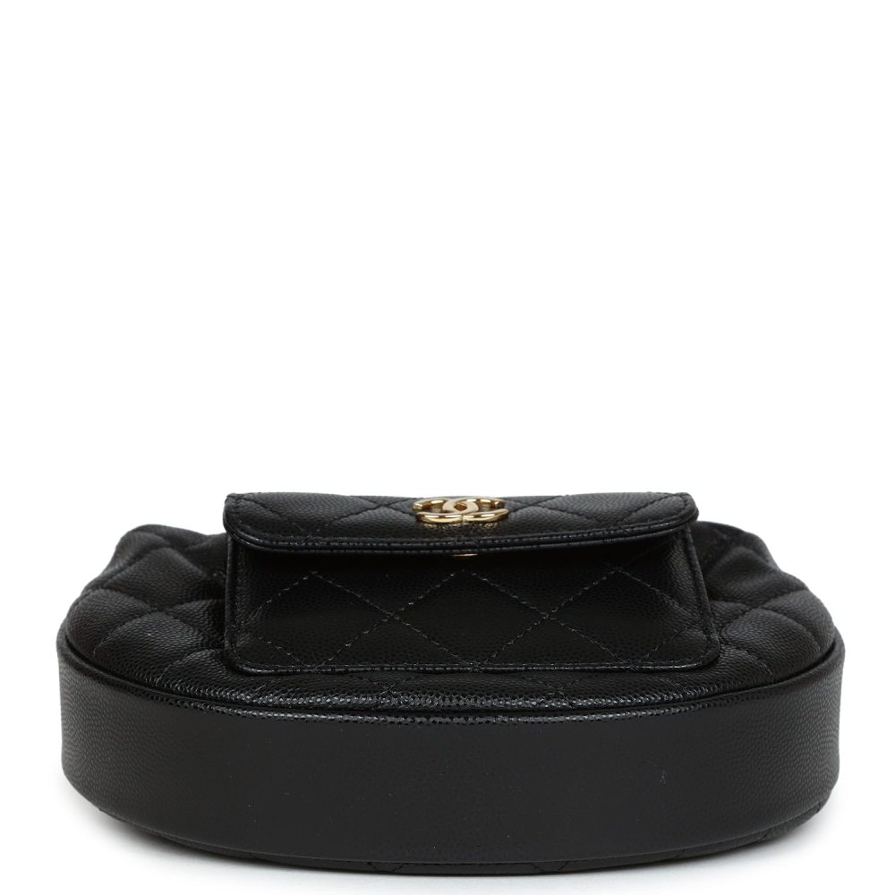 Chanel Mini Round Hobo Pouch Bag Black Caviar Gold Hardware - Image 6
