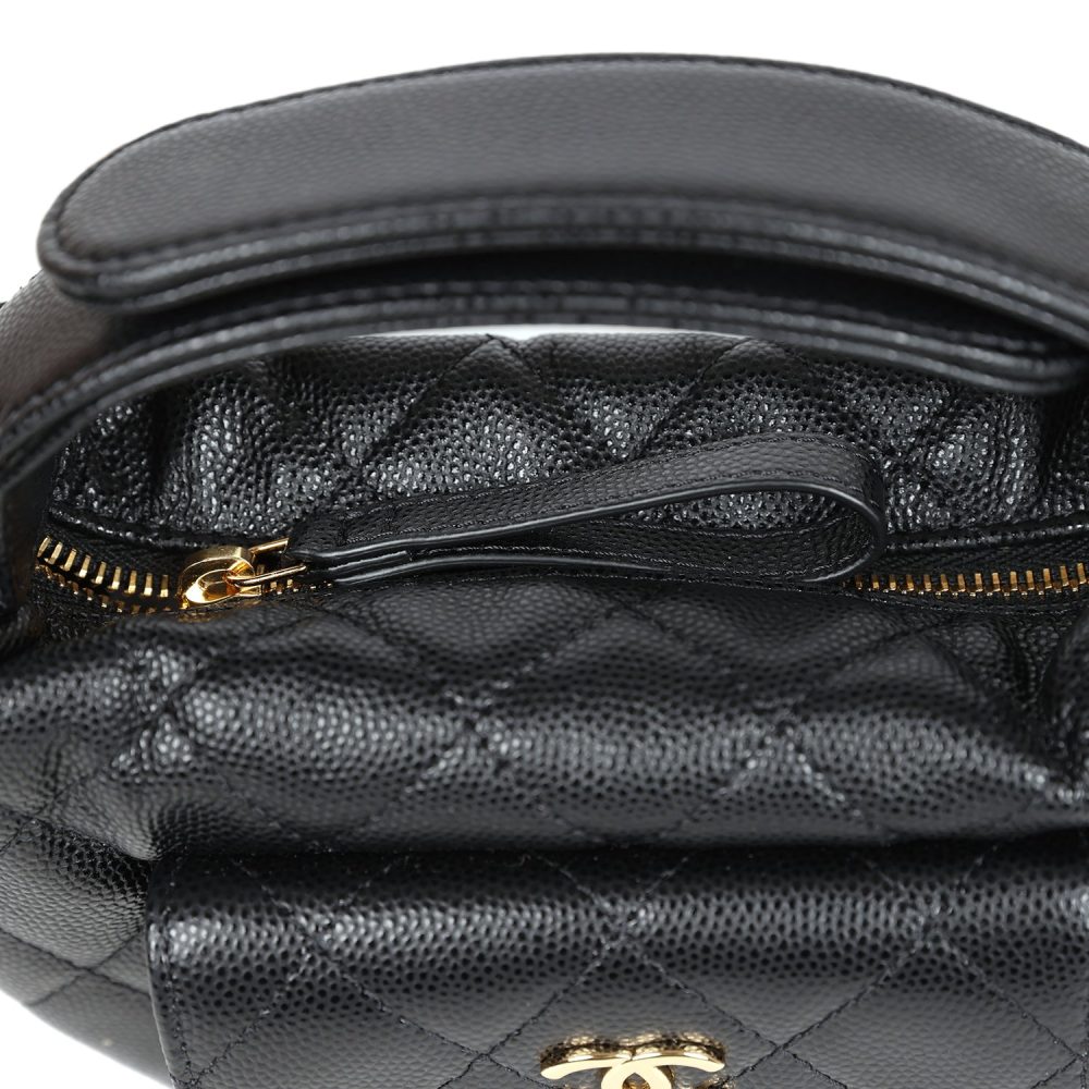 Chanel Mini Round Hobo Pouch Bag Black Caviar Gold Hardware - Image 7