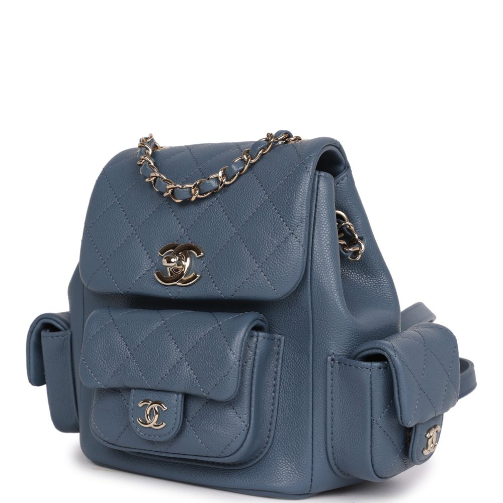 Chanel Small Duma Backpack Blue Caviar Light Gold Hardware - Image 4