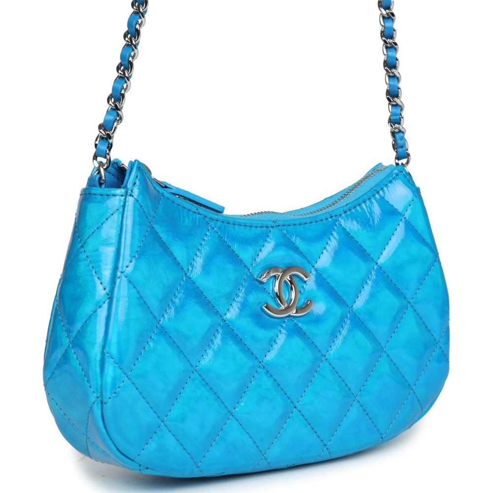 Chanel Mini Hobo Bag Blue Metallic Goatskin Silver Hardware - Image 2