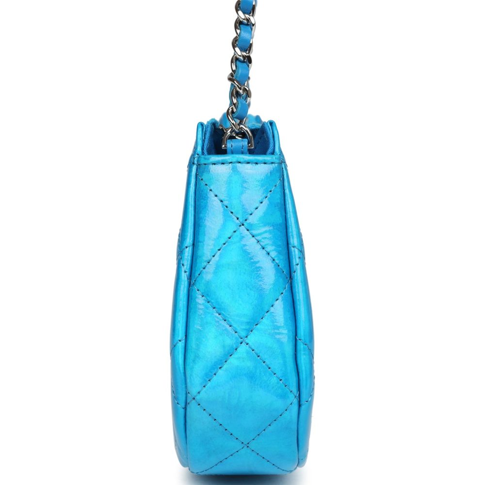 Chanel Mini Hobo Bag Blue Metallic Goatskin Silver Hardware - Image 3