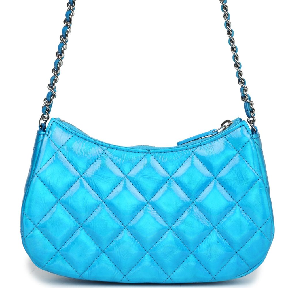Chanel Mini Hobo Bag Blue Metallic Goatskin Silver Hardware - Image 4