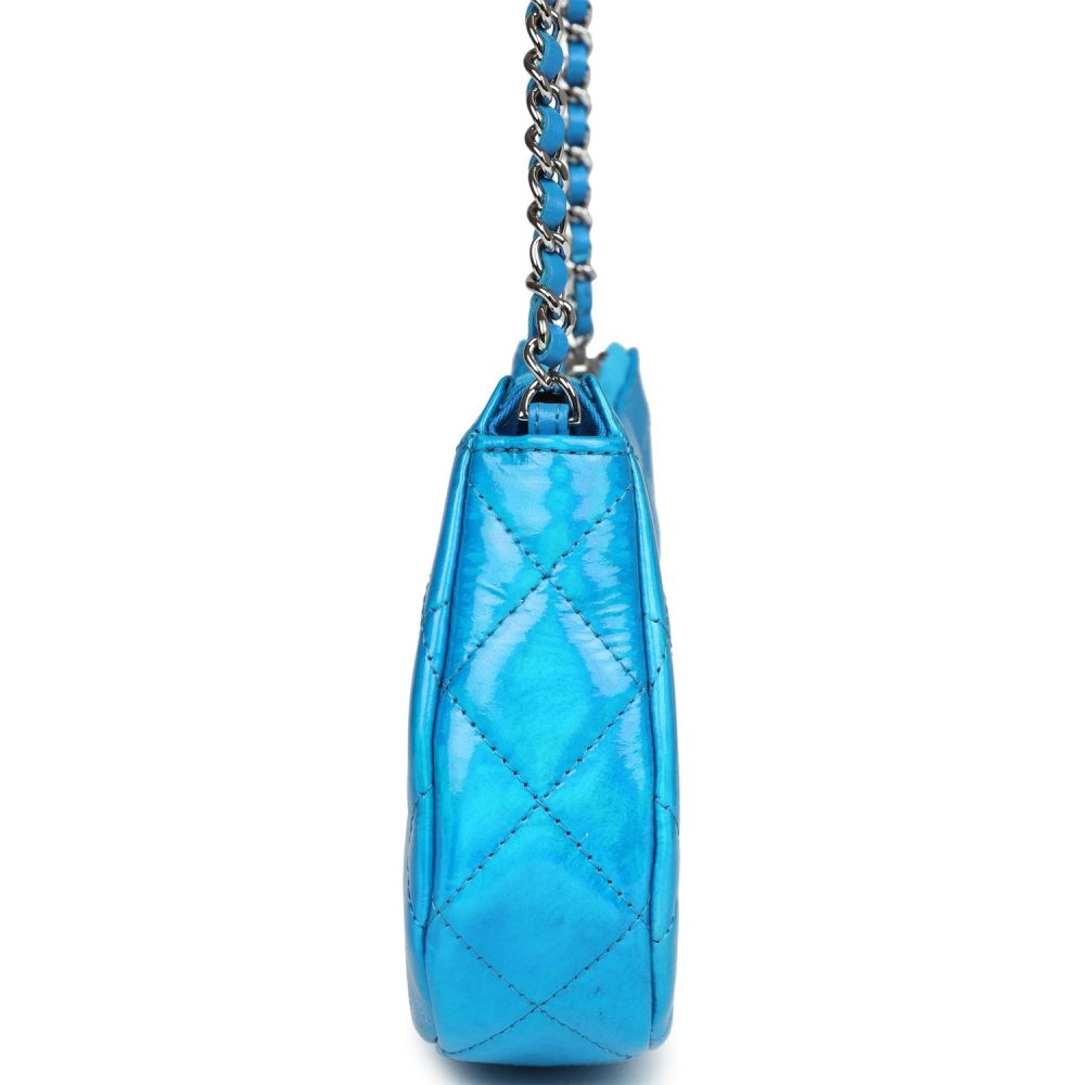 Chanel Mini Hobo Bag Blue Metallic Goatskin Silver Hardware - Image 6