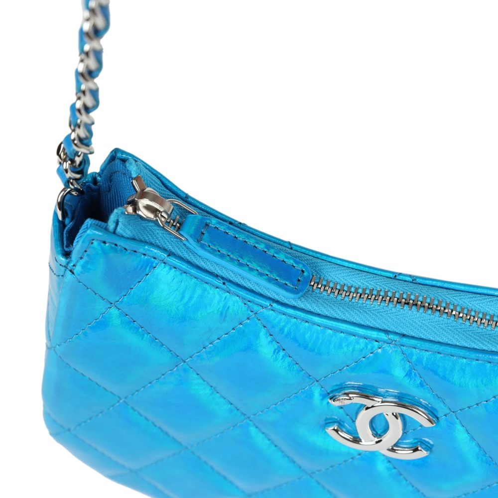 Chanel Mini Hobo Bag Blue Metallic Goatskin Silver Hardware - Image 9