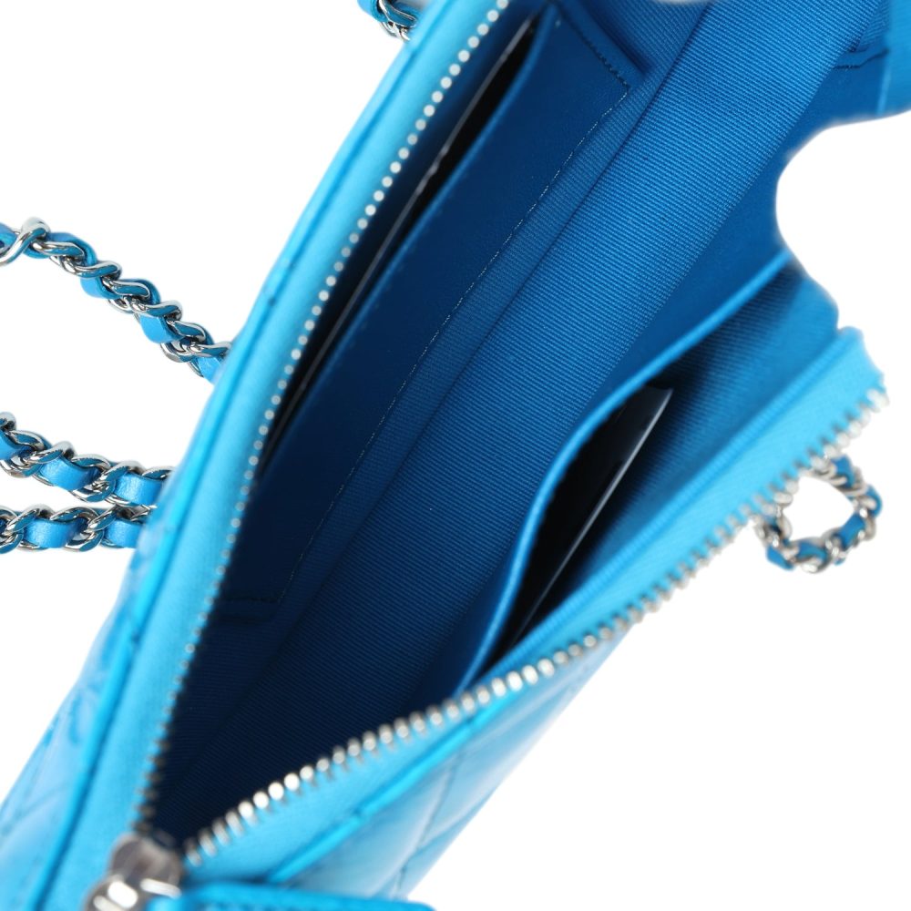 Chanel Mini Hobo Bag Blue Metallic Goatskin Silver Hardware - Image 10