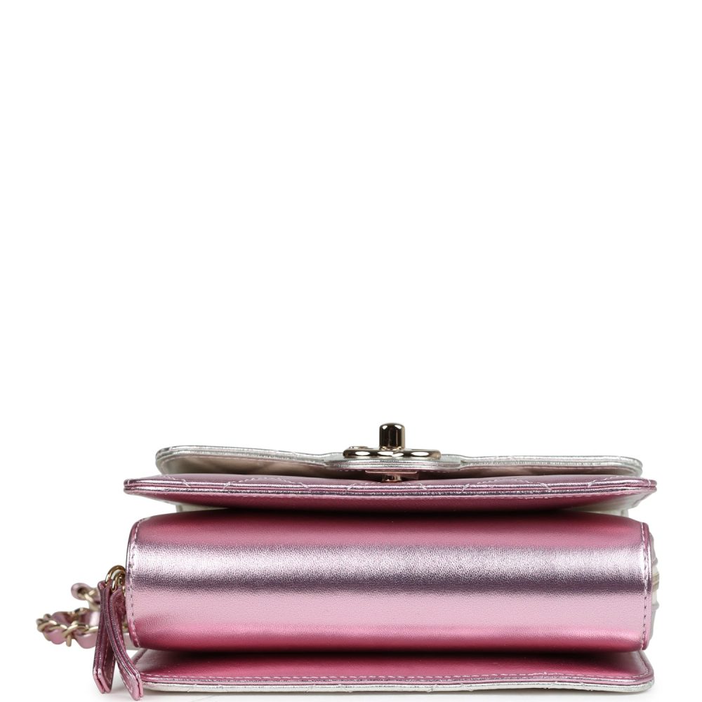 Chanel Mini Flap Bag Pink and Silver Metallic Lambskin Light Gold Hardware - Image 7