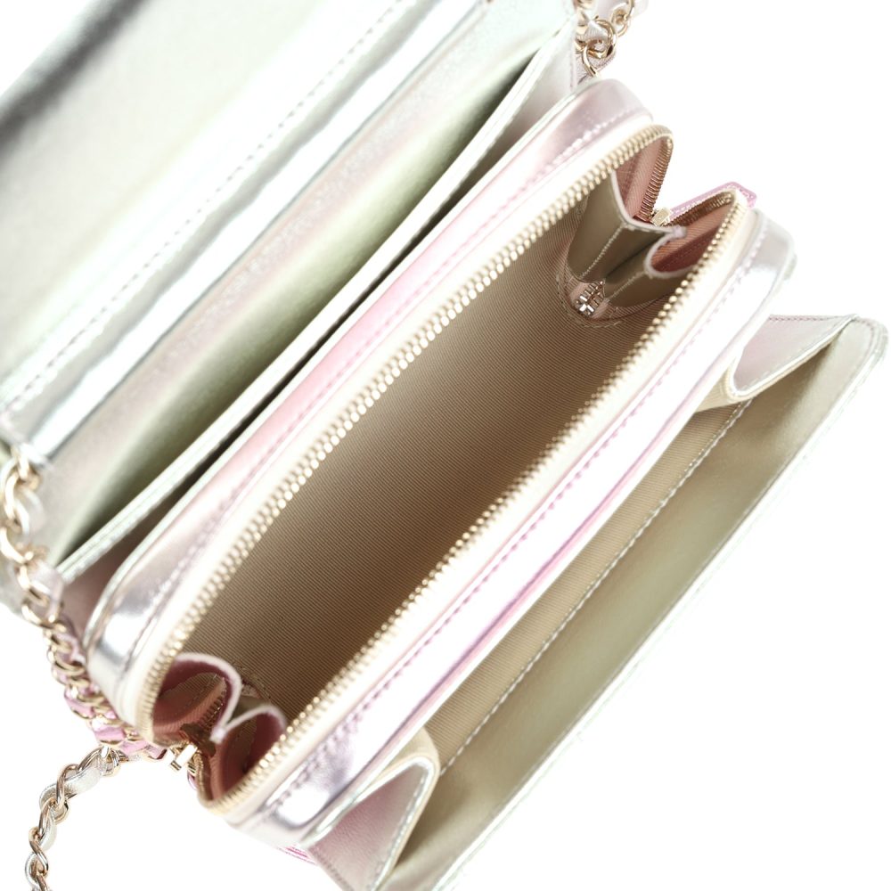 Chanel Mini Flap Bag Pink and Silver Metallic Lambskin Light Gold Hardware - Image 9
