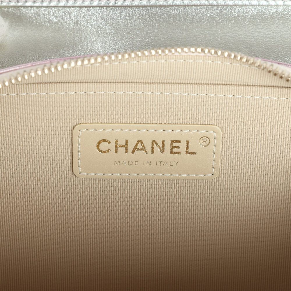 Chanel Mini Flap Bag Pink and Silver Metallic Lambskin Light Gold Hardware - Image 10