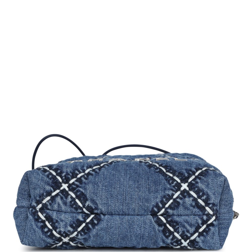 Chanel Mini 22 Bag Blue Stitched Denim Silver Hardware - Image 8