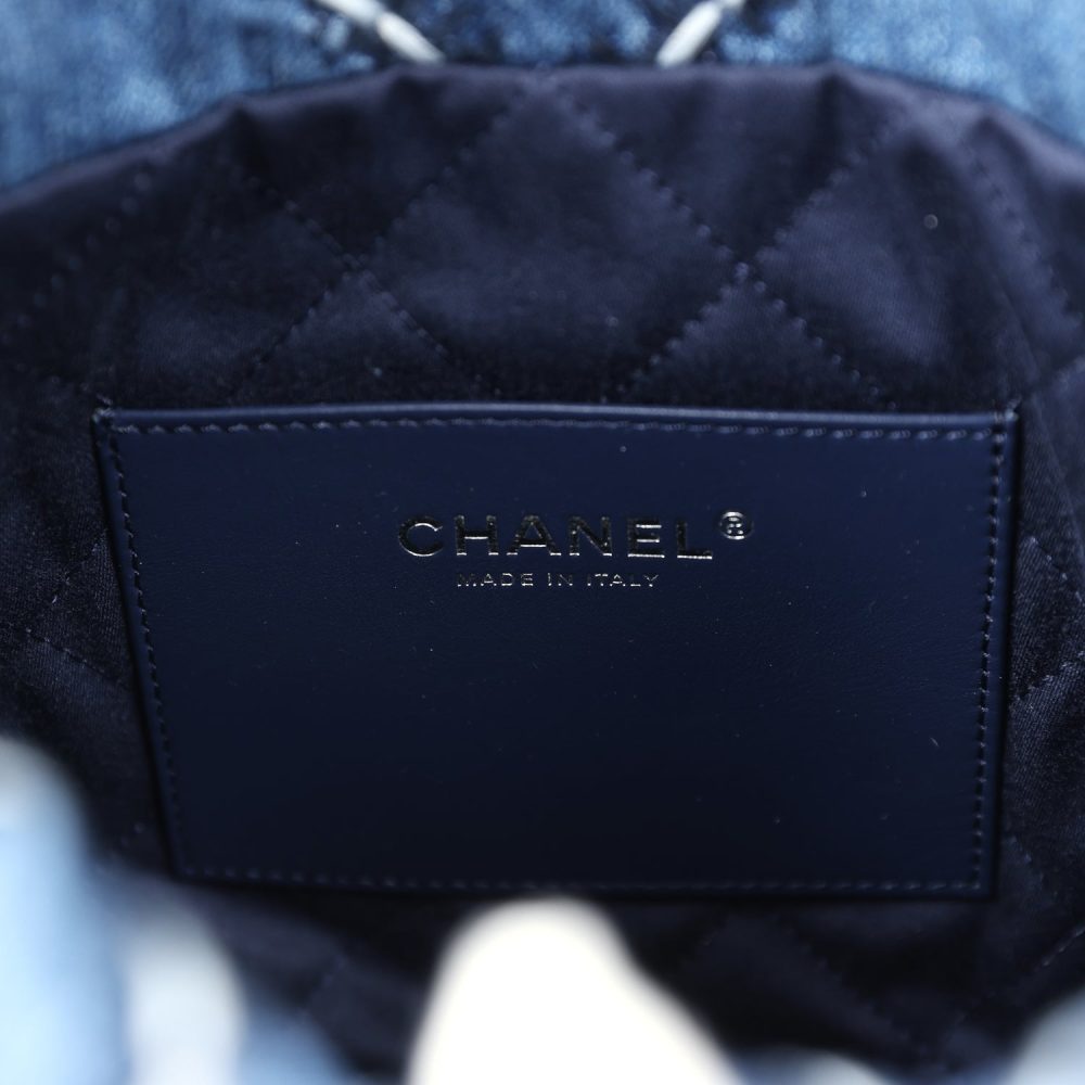 Chanel Mini 22 Bag Blue Stitched Denim Silver Hardware - Image 10