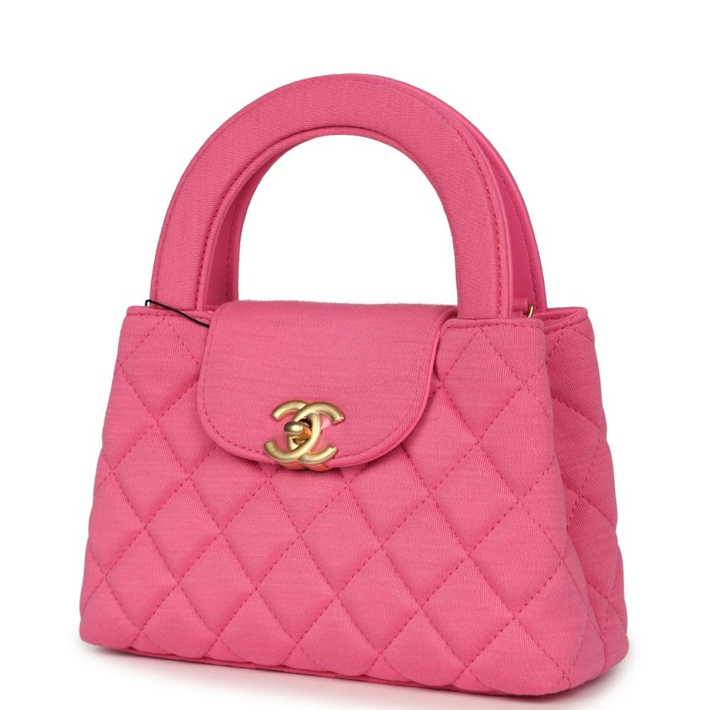 Chanel Small Kelly Shopper Dark Pink Jersey Brushed Gold Hardware - Image 5
