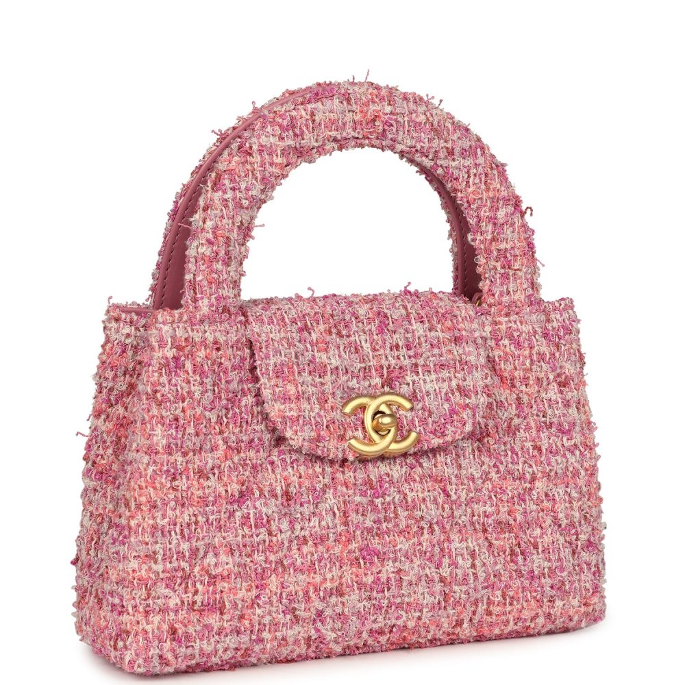 Chanel Small Kelly Shopper Pink Tweed Brushed Gold Hardware - Image 2