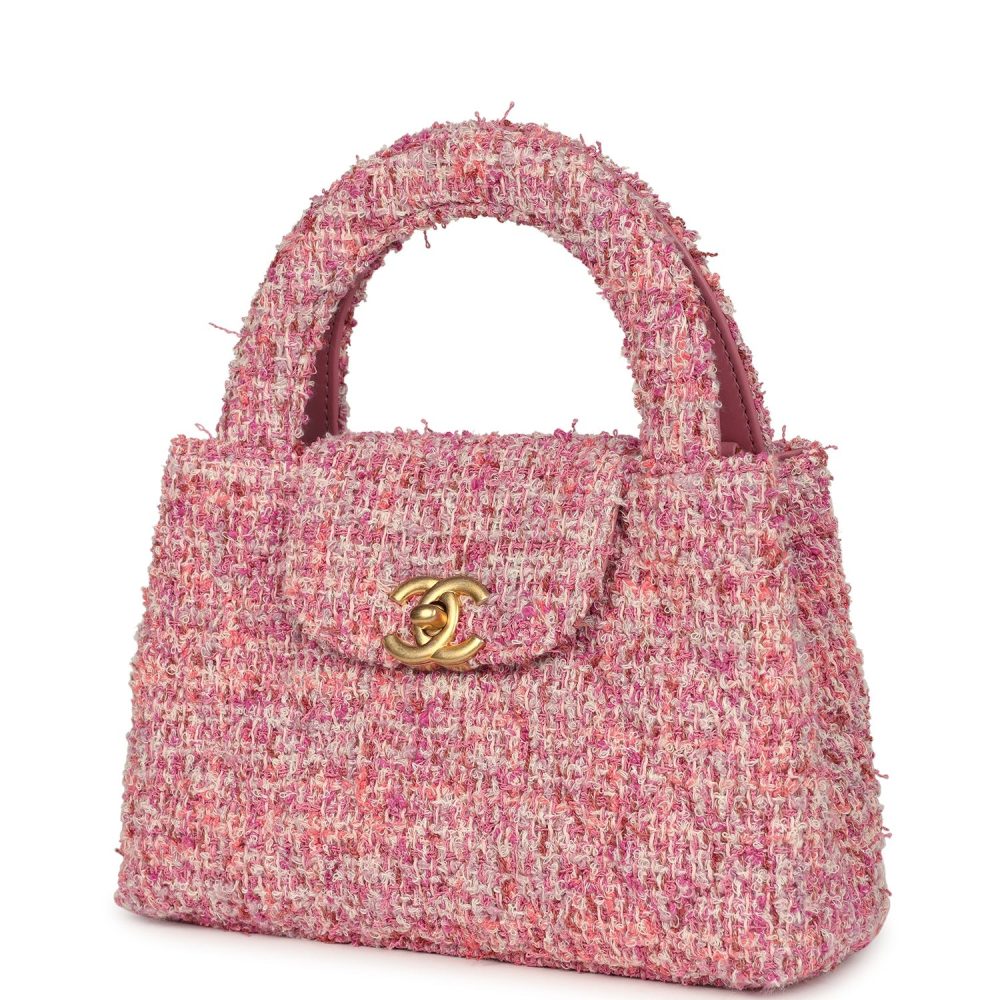 Chanel Small Kelly Shopper Pink Tweed Brushed Gold Hardware - Image 3