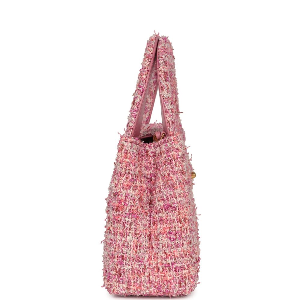 Chanel Small Kelly Shopper Pink Tweed Brushed Gold Hardware - Image 4