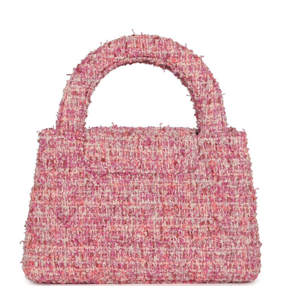 Chanel Small Kelly Shopper Pink Tweed Brushed Gold Hardware - Image 5