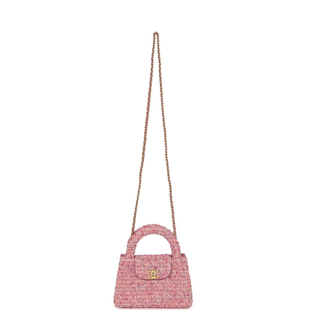 Chanel Small Kelly Shopper Pink Tweed Brushed Gold Hardware - Image 7