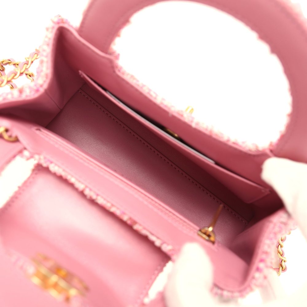 Chanel Small Kelly Shopper Pink Tweed Brushed Gold Hardware - Image 8