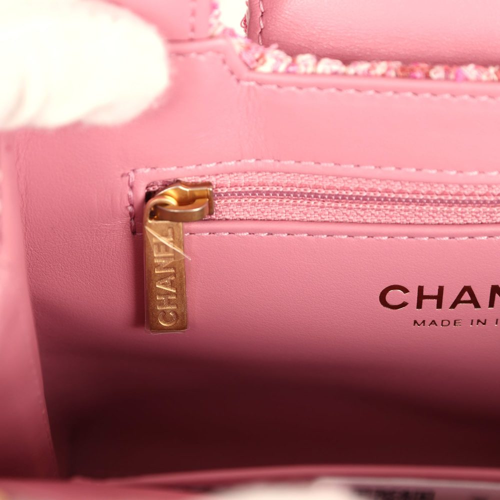Chanel Small Kelly Shopper Pink Tweed Brushed Gold Hardware - Image 10
