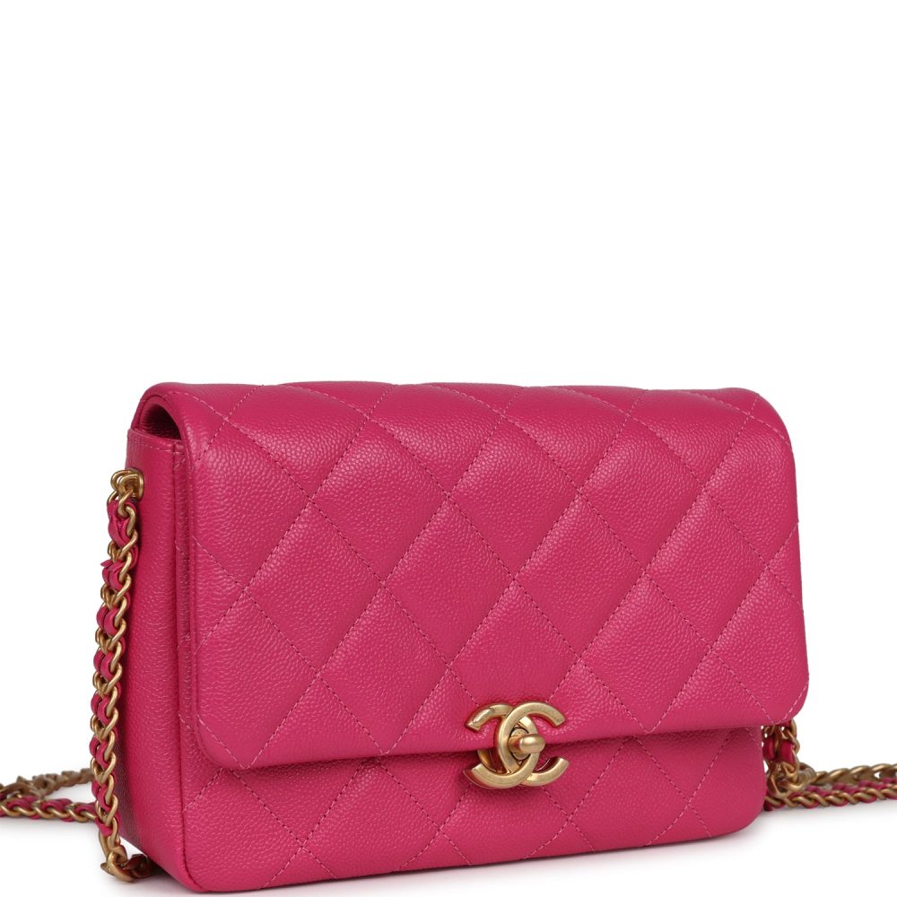 Chanel Small Melody Flap Bag Dark Pink Caviar Aged Gold Hardware - Image 2