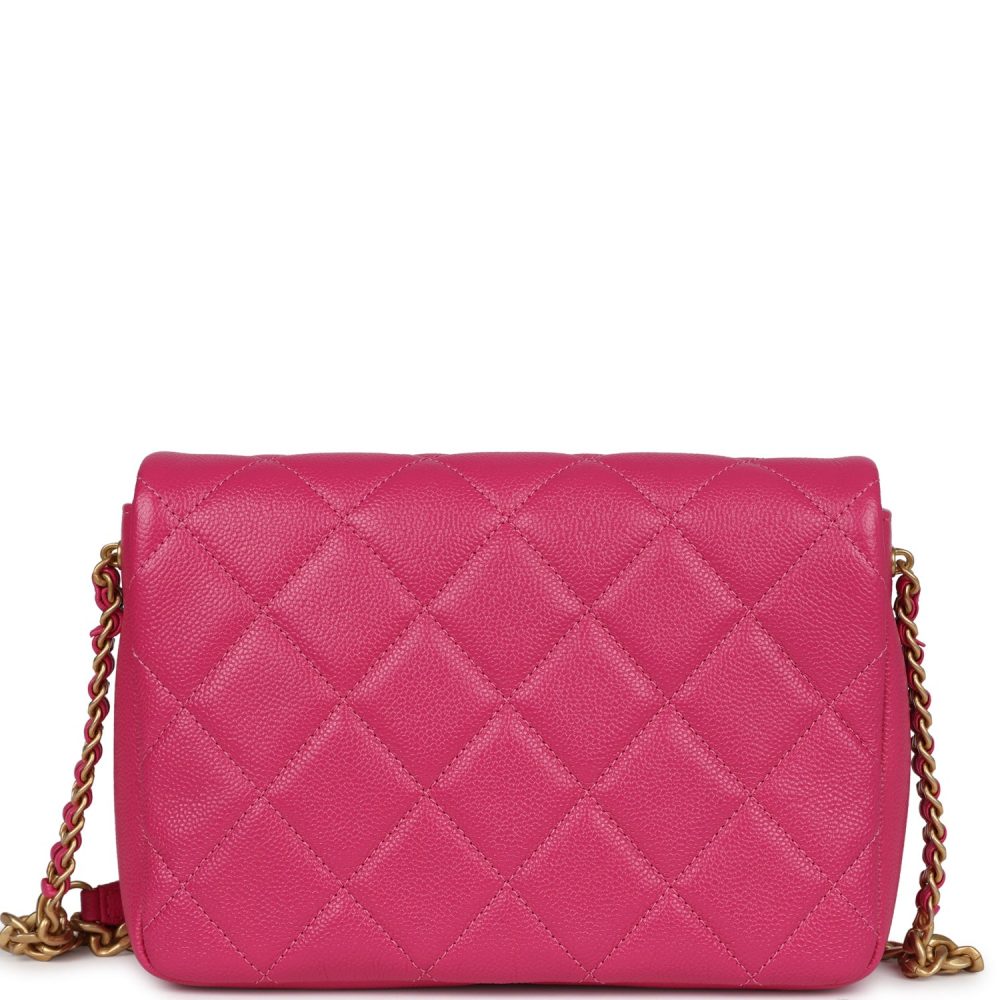 Chanel Small Melody Flap Bag Dark Pink Caviar Aged Gold Hardware - Image 4