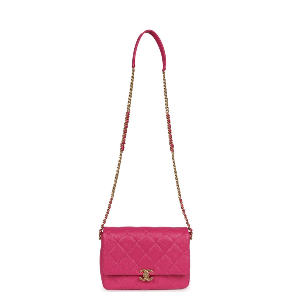 Chanel Small Melody Flap Bag Dark Pink Caviar Aged Gold Hardware - Image 7
