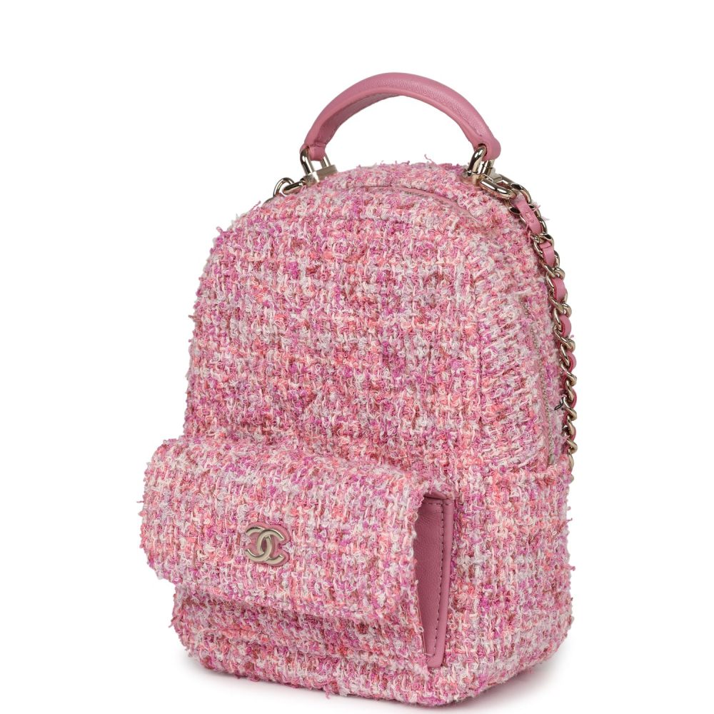 Chanel Mini Phone Holder Backpack with Chain Pink Multicolor Tweed Light Gold Hardware - Image 5