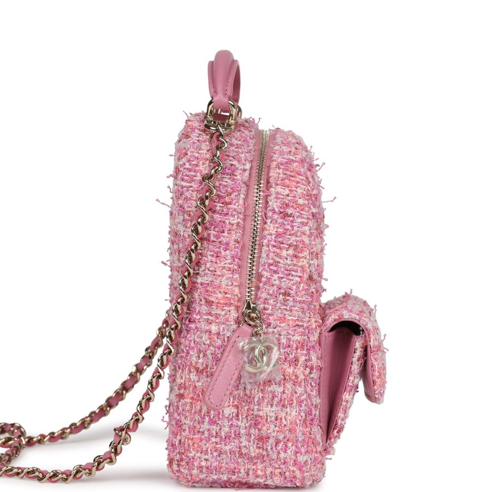 Chanel Mini Phone Holder Backpack with Chain Pink Multicolor Tweed Light Gold Hardware - Image 3