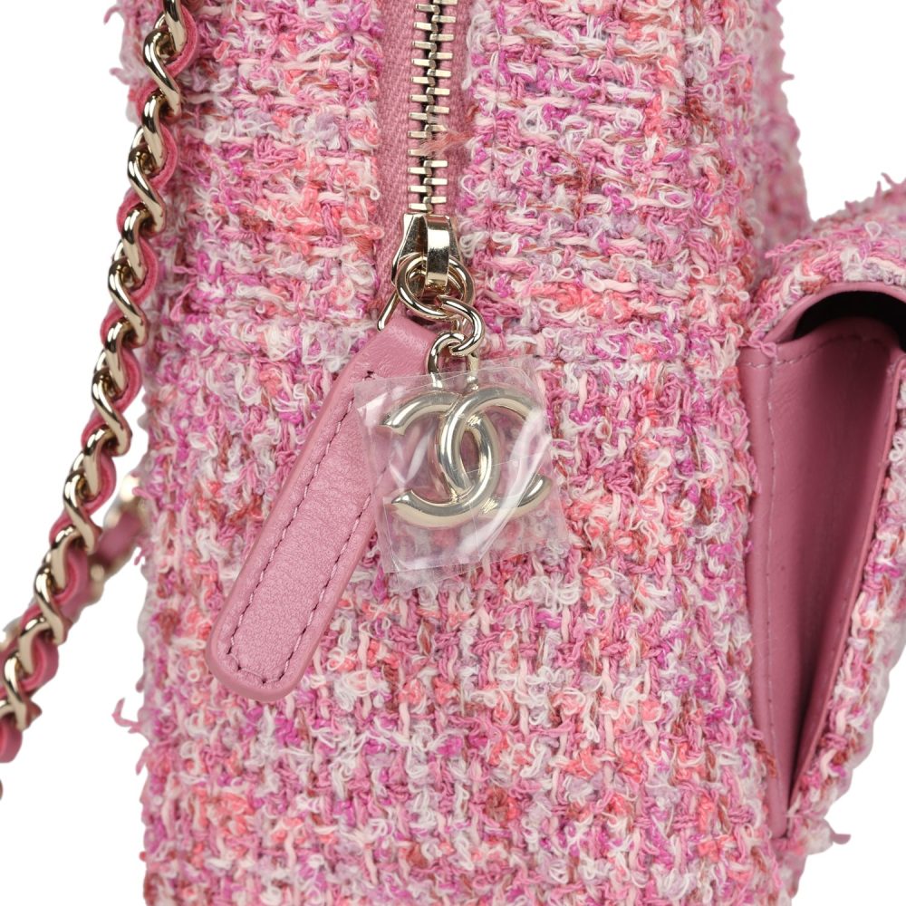 Chanel Mini Phone Holder Backpack with Chain Pink Multicolor Tweed Light Gold Hardware - Image 4