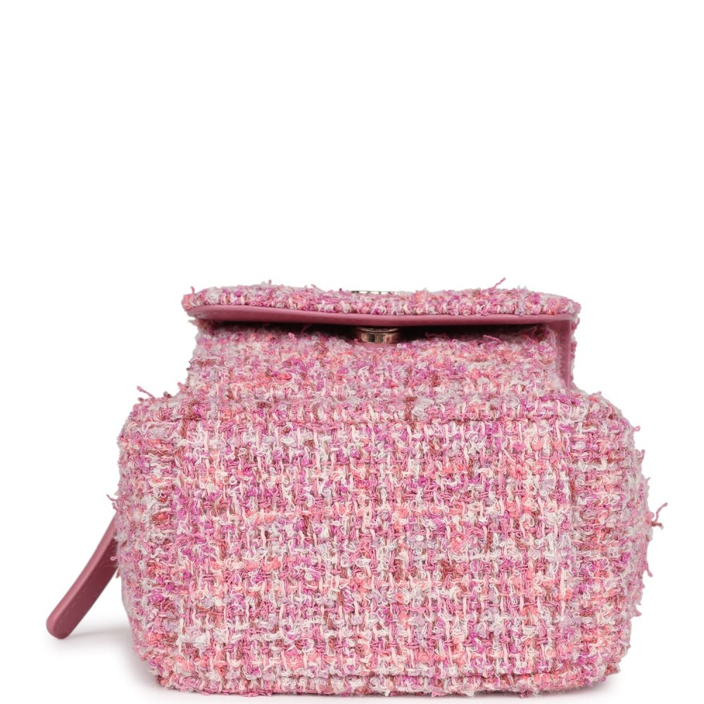 Chanel Mini Phone Holder Backpack with Chain Pink Multicolor Tweed Light Gold Hardware - Image 7