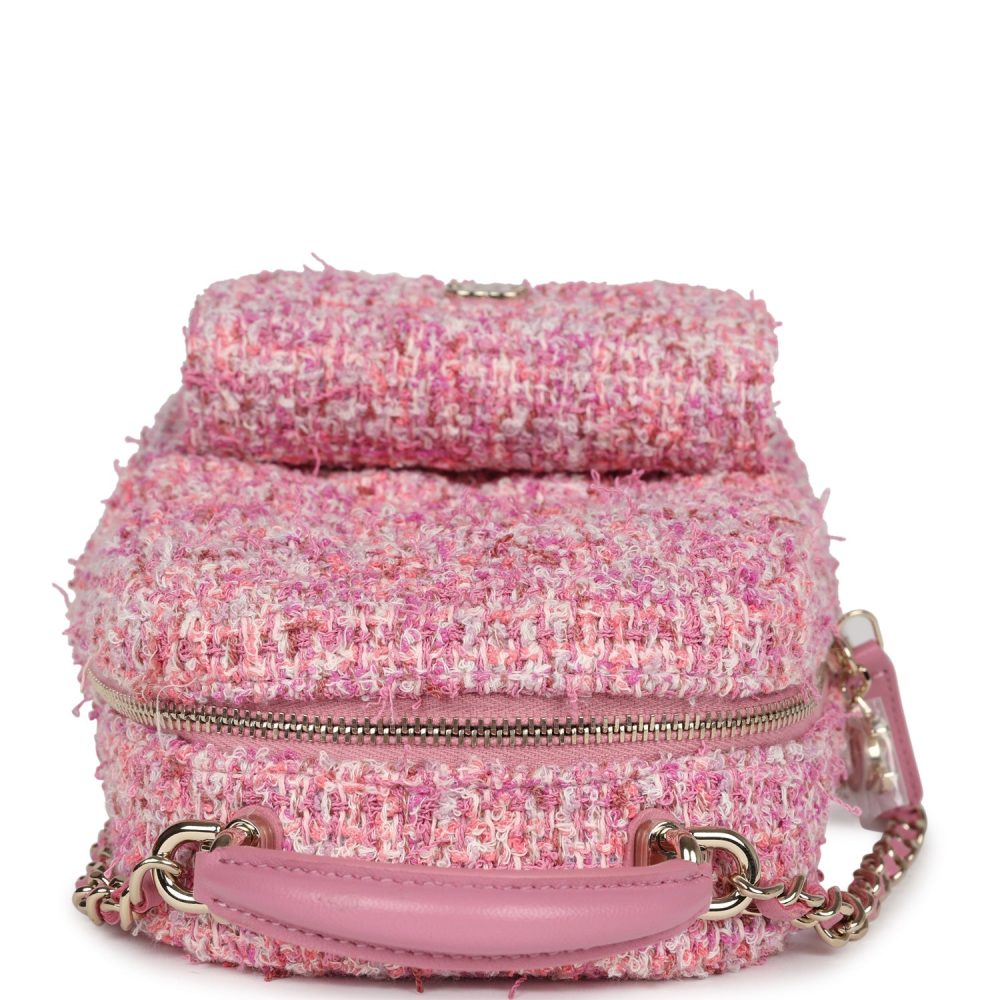 Chanel Mini Phone Holder Backpack with Chain Pink Multicolor Tweed Light Gold Hardware - Image 8