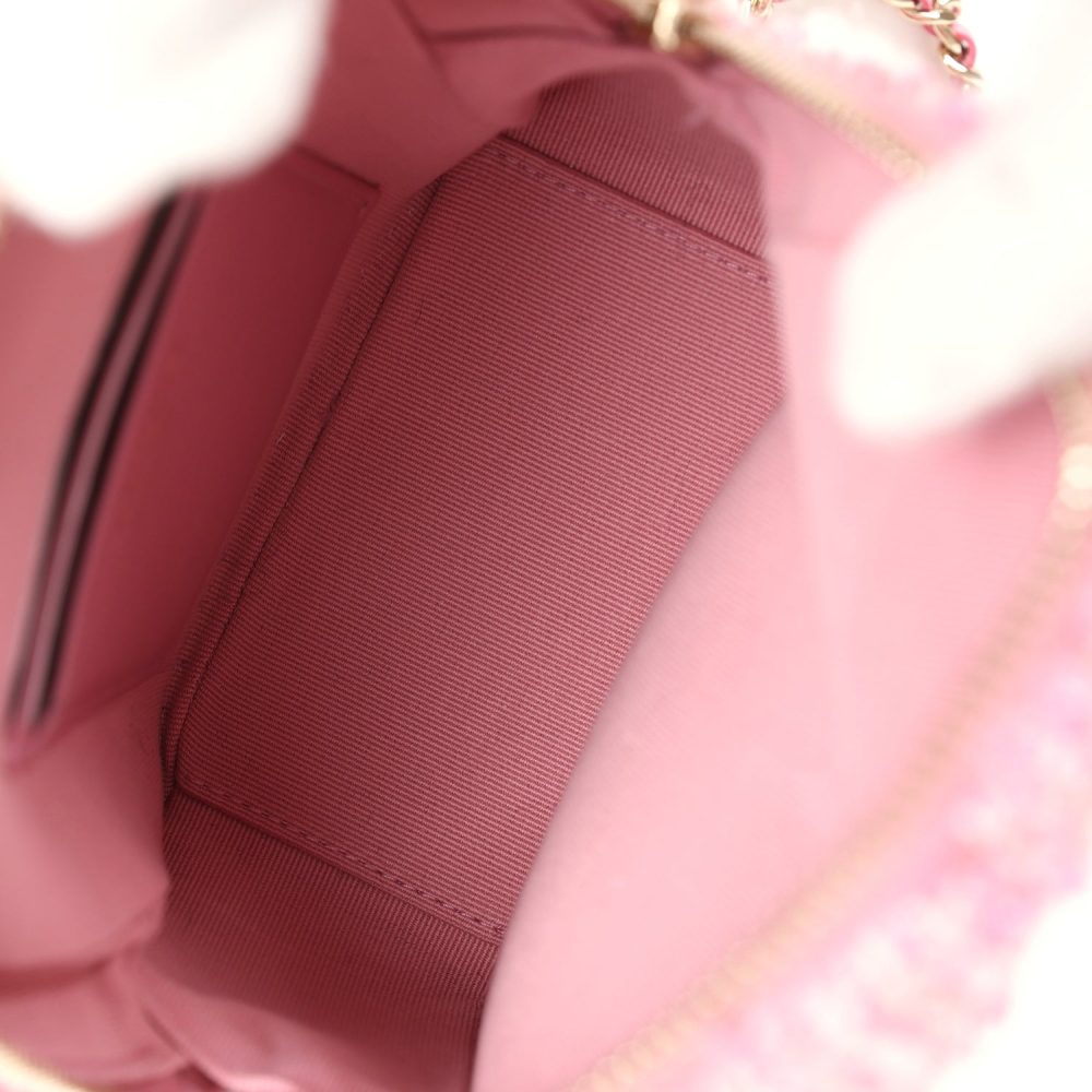 Chanel Mini Phone Holder Backpack with Chain Pink Multicolor Tweed Light Gold Hardware - Image 11